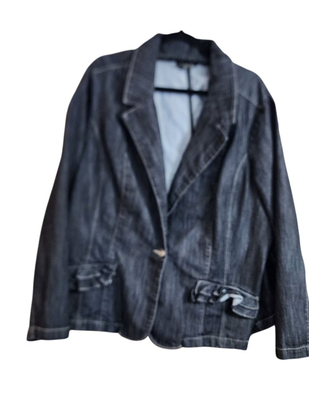 Lane Bryant Women's Long Sleeve Black Stretch Denim Blazer Ruffle Plus Size 24